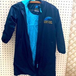 Great Aussie Swim Parka. Kid sz 8. Navy Blue with turquoise terry cloth lining.